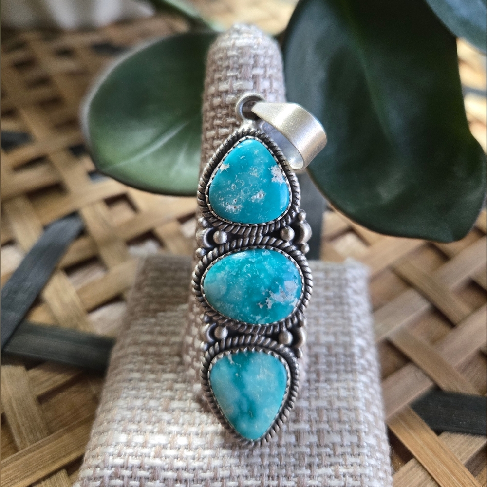Southwestern White Water Turquoise Triple Stone Pendant